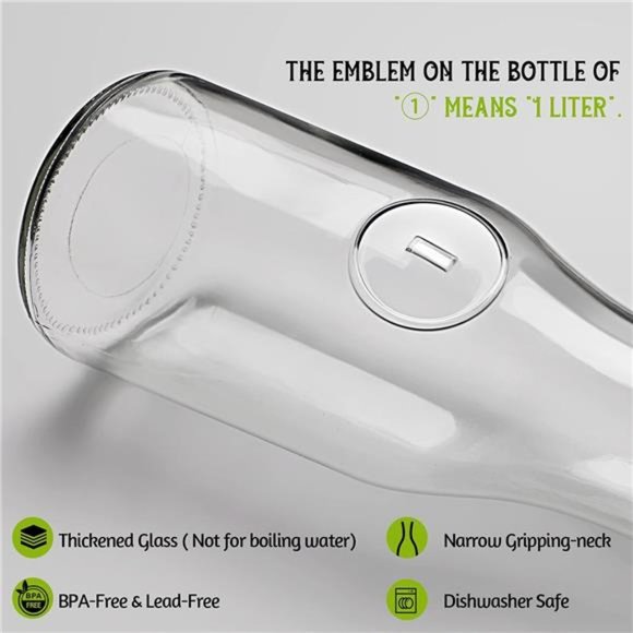 Set of 4 Glass Carafe with Lid, 1 Liter Beverage Serveware Carafe, Clear Glass - Picture 4 of 6